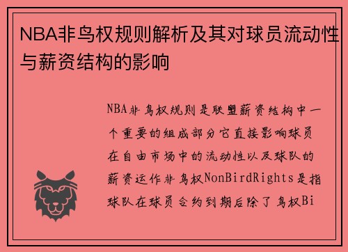 NBA非鸟权规则解析及其对球员流动性与薪资结构的影响